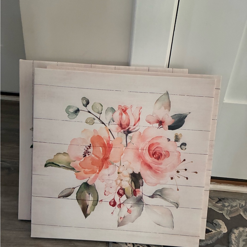 Floral Canvas Wall Art - Pink and Green
